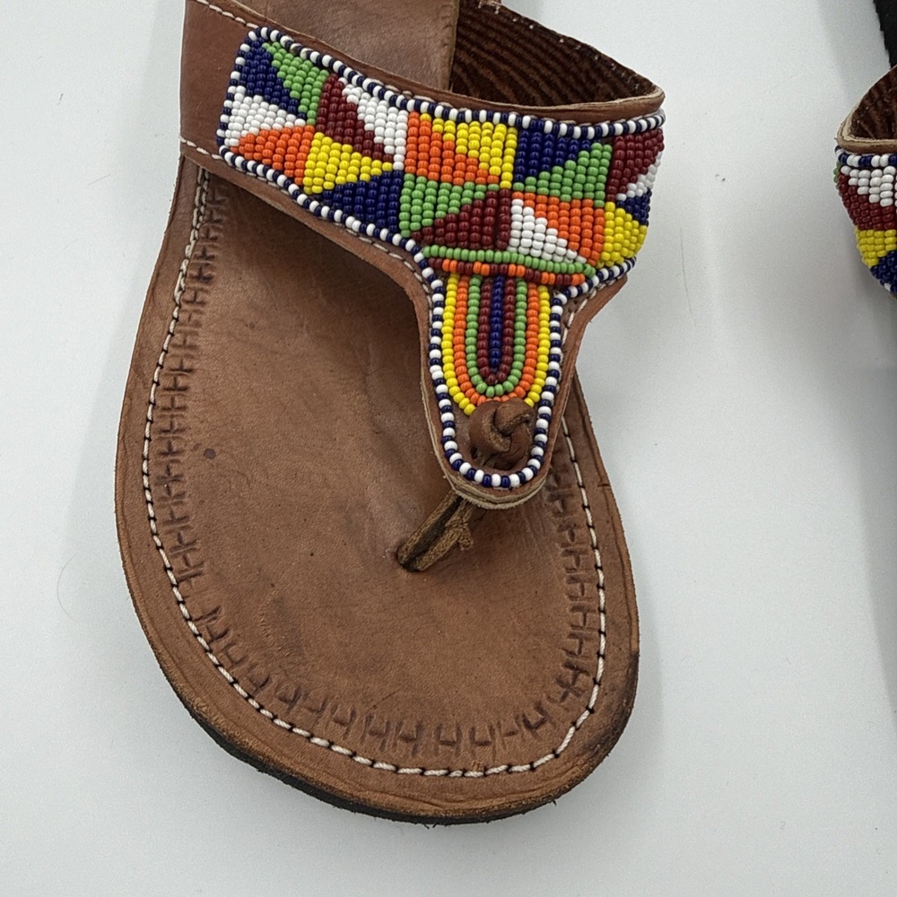 Handcrafted Multi-Color Beaded Leather Sandals Size 39 US 8 8.5 - Picture 2 of 5